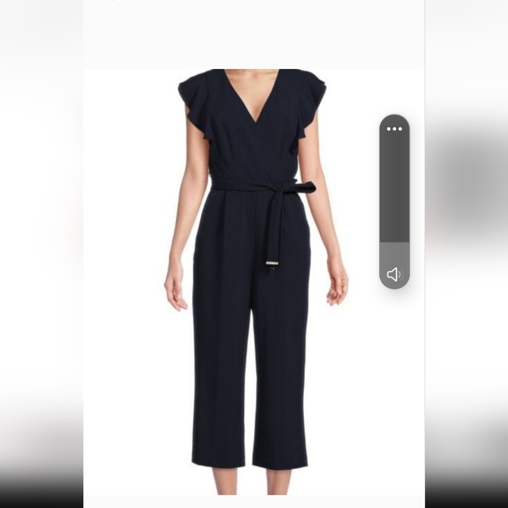 Tommy Hilfiger Women's Flutter Sleeve V-Neck Belted Solid Jumpsuit - Picture 4 of 4